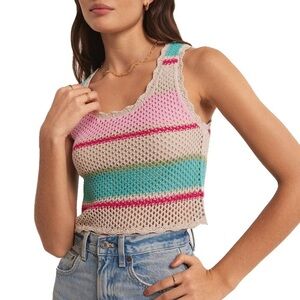 Z Supply Sol Stripe Sweater Tank In Natural Size Small Crochet Boho Cropped NWT